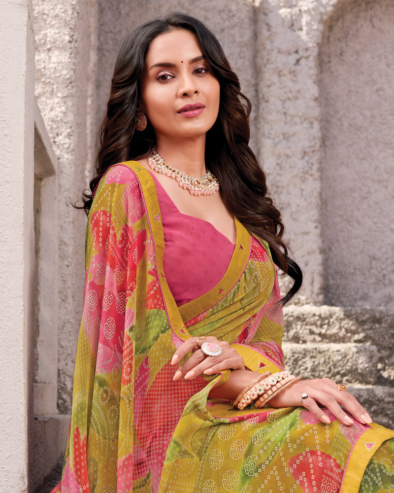 Vishal Prints Multicolor Printed Georgette Digital Print Saree With Fancy Border