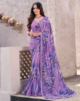 Vishal Prints Pastel Purple Printed Georgette Digital Print Saree With Fancy Border
