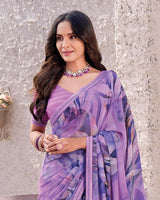 Vishal Prints Pastel Purple Printed Georgette Digital Print Saree With Fancy Border