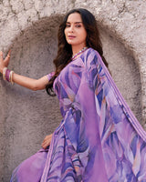 Vishal Prints Pastel Purple Printed Georgette Digital Print Saree With Fancy Border