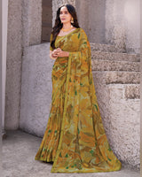 Vishal Prints Brownish Orange Printed Georgette Digital Print Saree With Fancy Border