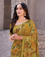 Vishal Prints Brownish Orange Printed Georgette Digital Print Saree With Fancy Border