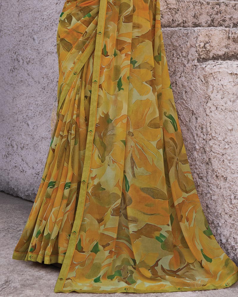 Vishal Prints Brownish Orange Printed Georgette Digital Print Saree With Fancy Border