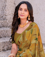 Vishal Prints Brownish Orange Printed Georgette Digital Print Saree With Fancy Border