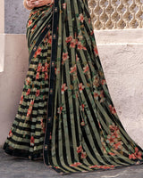Vishal Prints Midnight Black Printed Georgette Digital Print Saree With Fancy Border