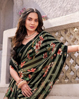 Vishal Prints Midnight Black Printed Georgette Digital Print Saree With Fancy Border