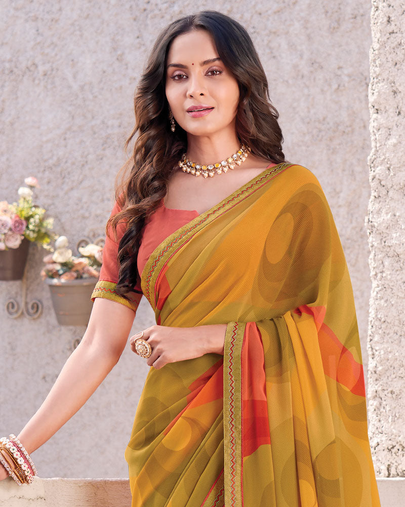 Vishal Prints Dusty Orange Printed Georgette Digital Print Saree With Fancy Border