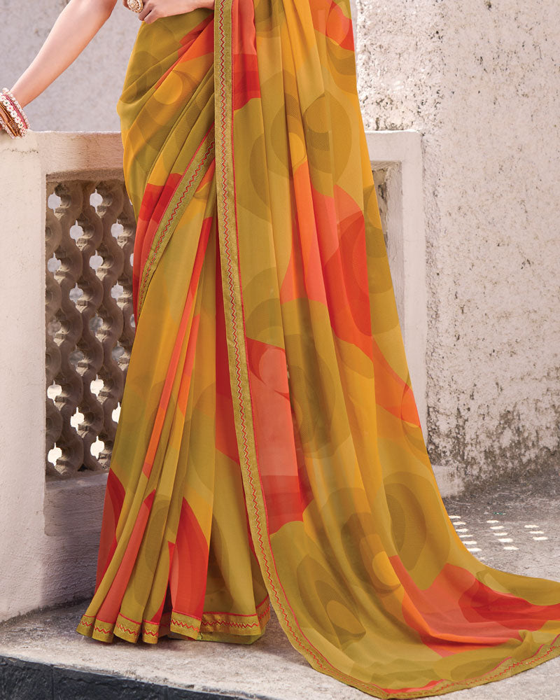Vishal Prints Dusty Orange Printed Georgette Digital Print Saree With Fancy Border