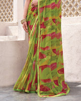 Vishal Prints Khaki Green Printed Georgette Digital Print Saree With Fancy Border