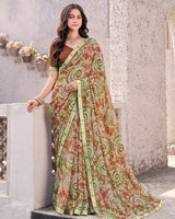 Vishal Prints Silky Grey Printed Georgette Digital Print Saree With Fancy Border