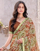 Vishal Prints Silky Grey Printed Georgette Digital Print Saree With Fancy Border