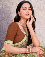 Vishal Prints Silky Grey Printed Georgette Digital Print Saree With Fancy Border