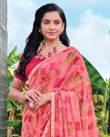Vishal Prints Fuchsia Pink Digital Print Georgette Saree With Fancy Embroidery Border