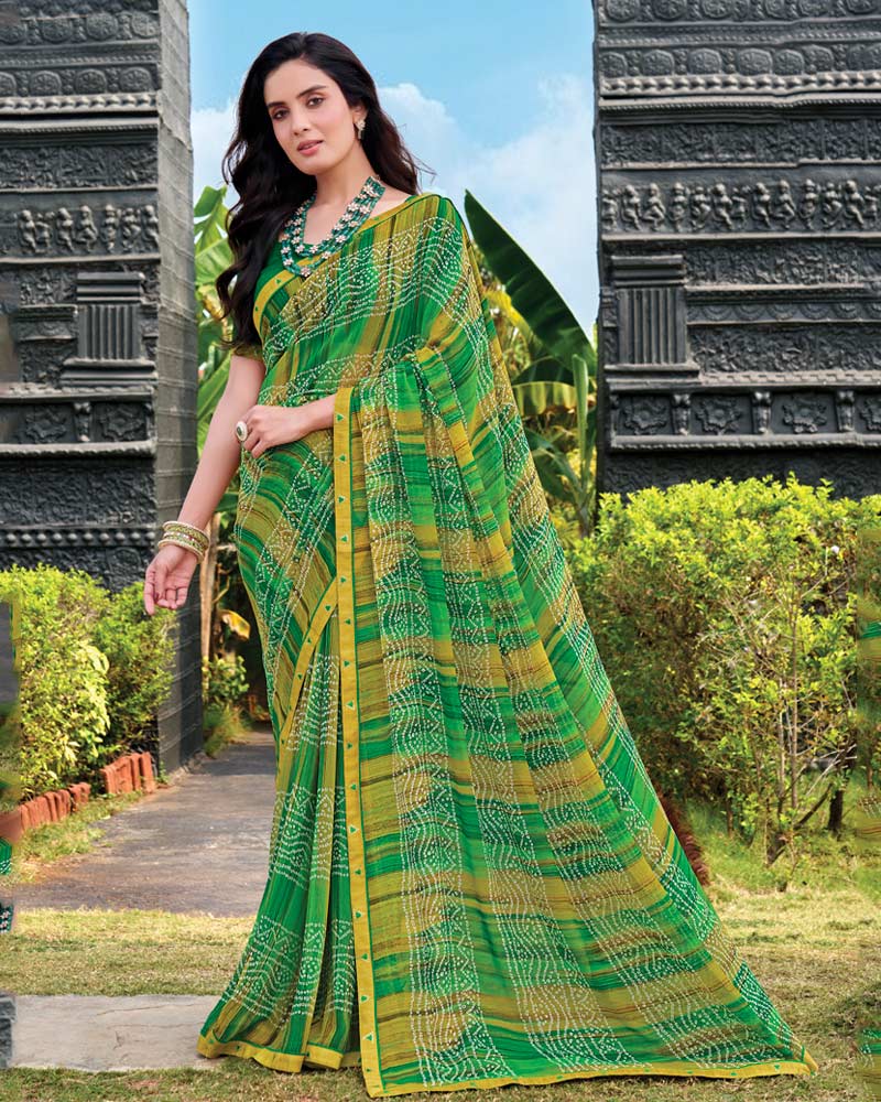 Vishal Prints Green Digital Print Georgette Saree With Fancy Embroidery Border