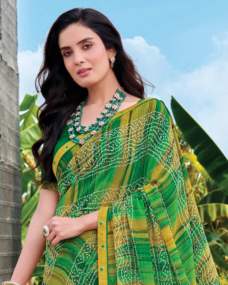 Vishal Prints Green Digital Print Georgette Saree With Fancy Embroidery Border