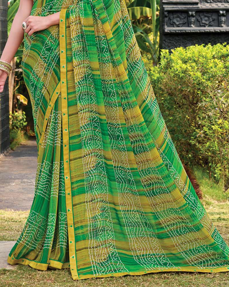 Vishal Prints Green Digital Print Georgette Saree With Fancy Embroidery Border