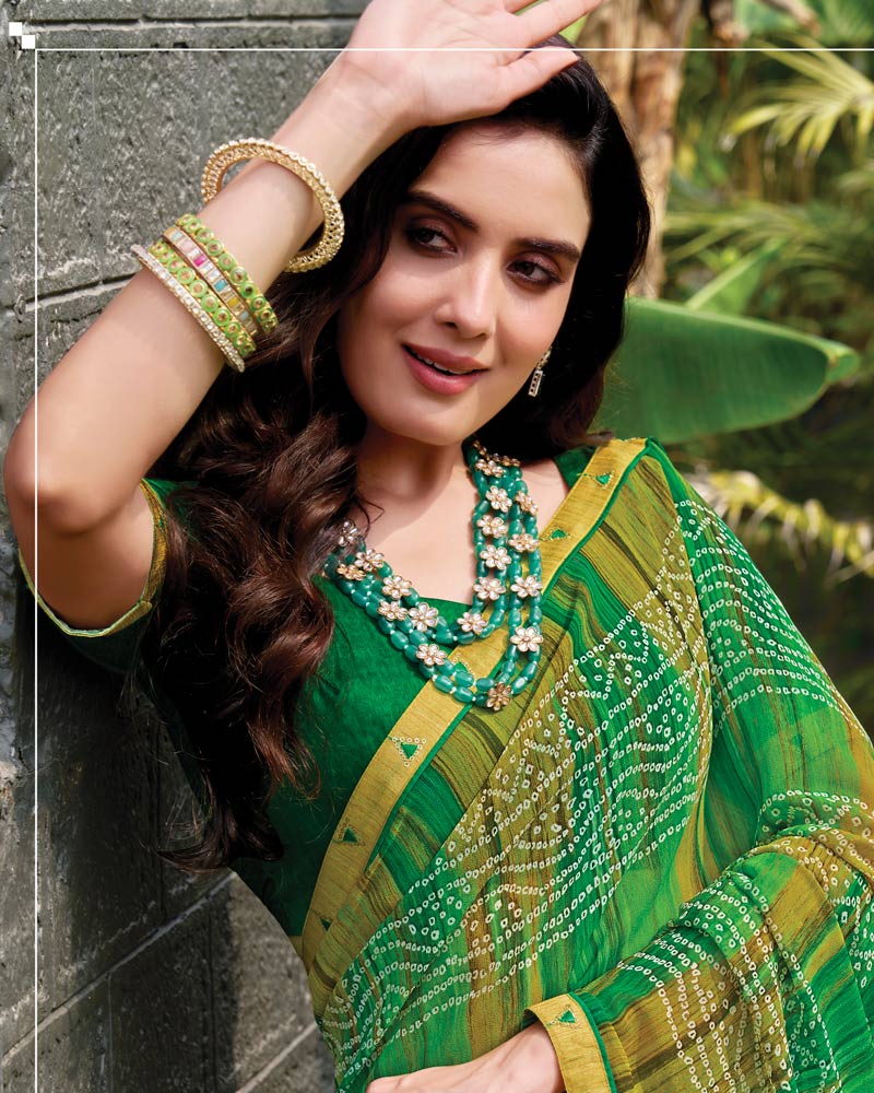 Vishal Prints Green Digital Print Georgette Saree With Fancy Embroidery Border