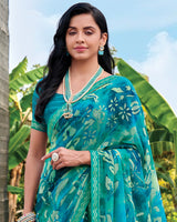 Vishal Prints Deep Sky Blue Digital Print Georgette Saree With Fancy Embroidery Border