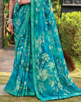 Vishal Prints Deep Sky Blue Digital Print Georgette Saree With Fancy Embroidery Border