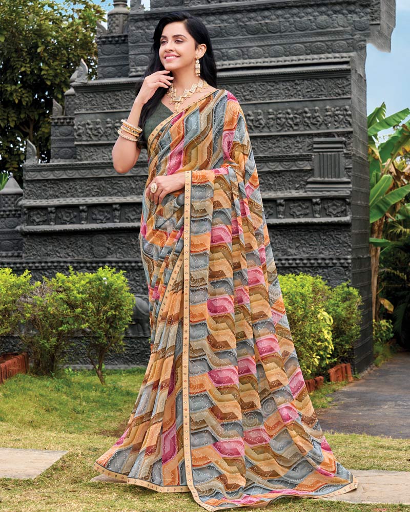 Vishal Prints Multicolor Digital Print Georgette Saree With Fancy Embroidery Border