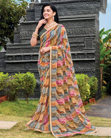 Vishal Prints Multicolor Digital Print Georgette Saree With Fancy Embroidery Border