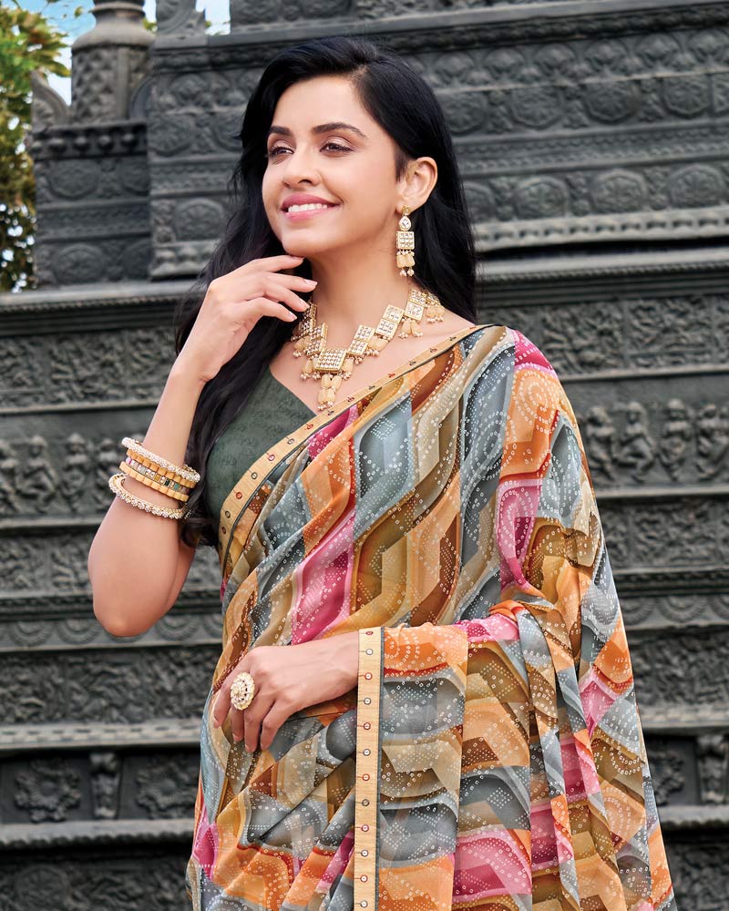 Vishal Prints Multicolor Digital Print Georgette Saree With Fancy Embroidery Border