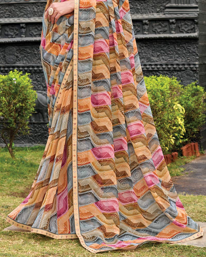 Vishal Prints Multicolor Digital Print Georgette Saree With Fancy Embroidery Border