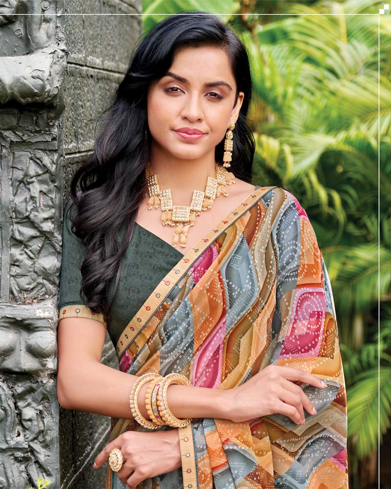 Vishal Prints Multicolor Digital Print Georgette Saree With Fancy Embroidery Border