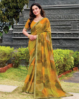 Vishal Prints Mustard Digital Print Georgette Saree With Fancy Embroidery Border