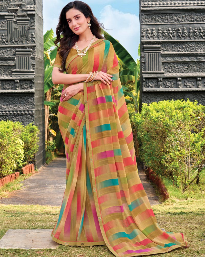 Vishal Prints Wheat Digital Print Georgette Saree With Fancy Embroidery Border