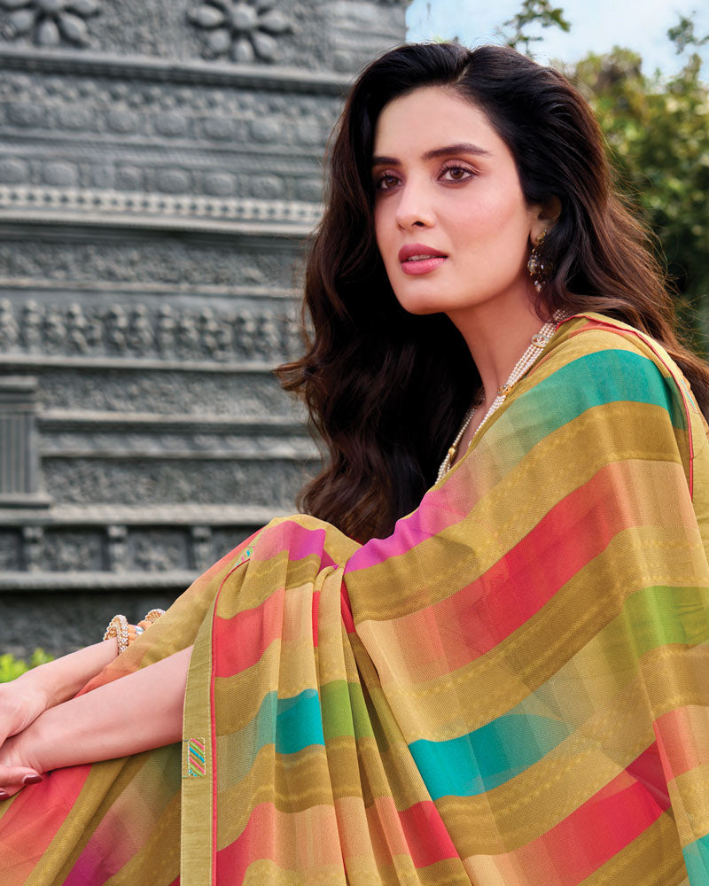 Vishal Prints Wheat Digital Print Georgette Saree With Fancy Embroidery Border