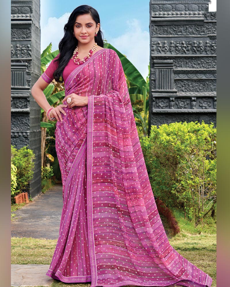 Vishal Prints Magenta Pink Digital Print Georgette Saree With Fancy Embroidery Border