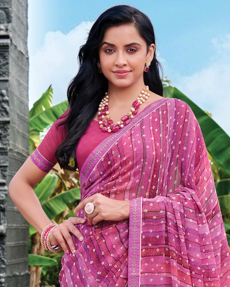 Vishal Prints Magenta Pink Digital Print Georgette Saree With Fancy Embroidery Border