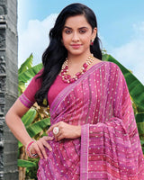 Vishal Prints Magenta Pink Digital Print Georgette Saree With Fancy Embroidery Border