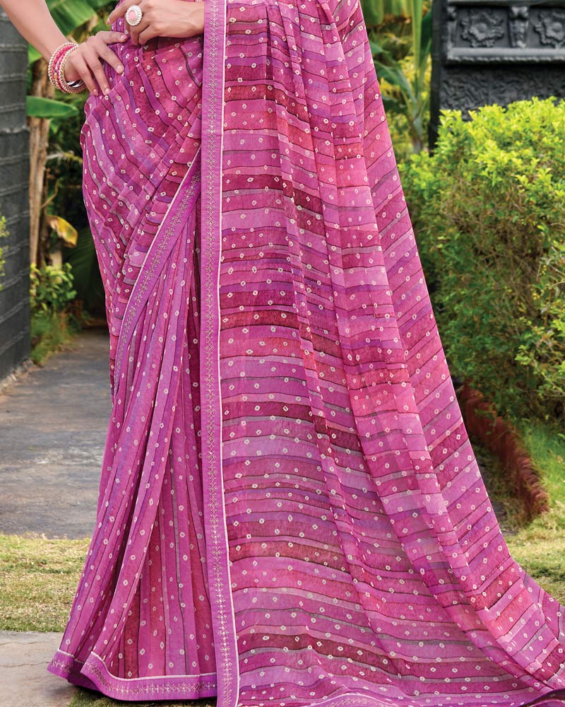 Vishal Prints Magenta Pink Digital Print Georgette Saree With Fancy Embroidery Border