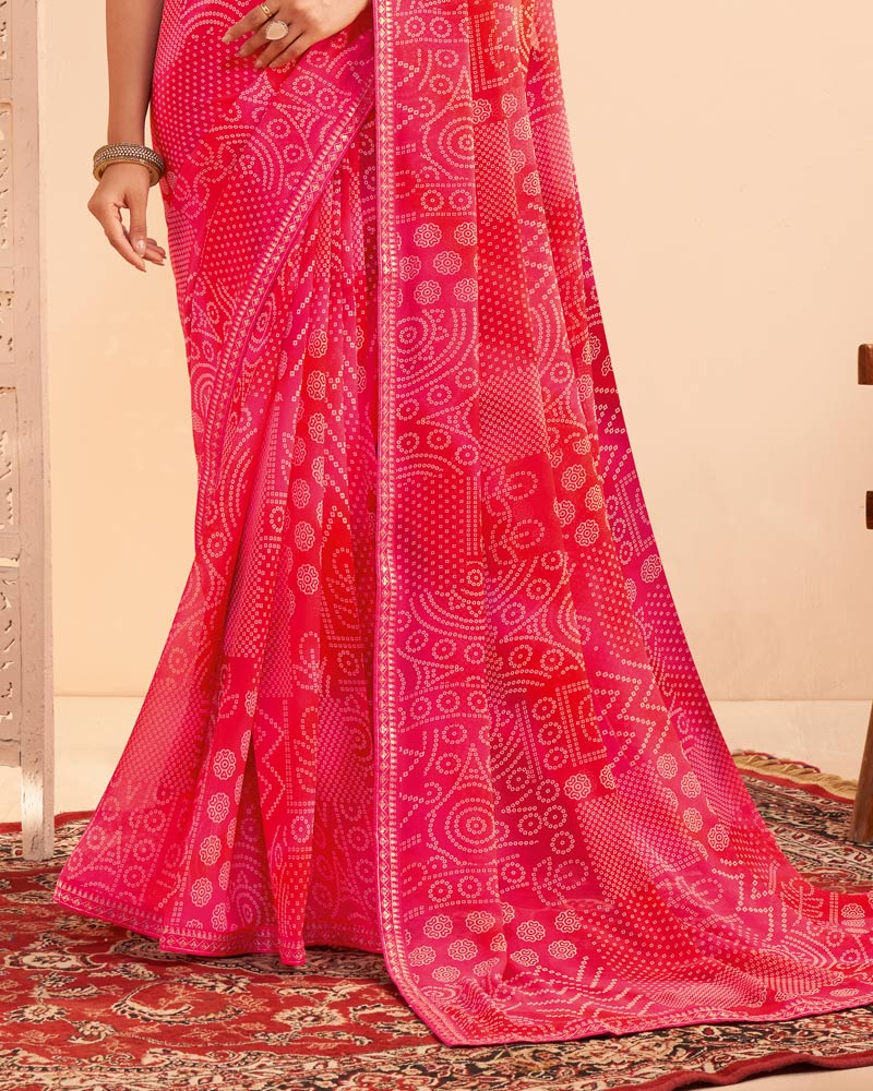 Vishal Prints Rani Pink Digital Print Georgette Saree With Fancy Embroidery Border