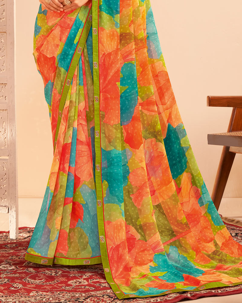 Vishal Prints Multicolour Digital Print Georgette Saree With Fancy Embroidery Border