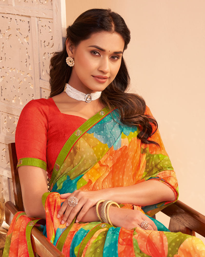 Vishal Prints Multicolour Digital Print Georgette Saree With Fancy Embroidery Border