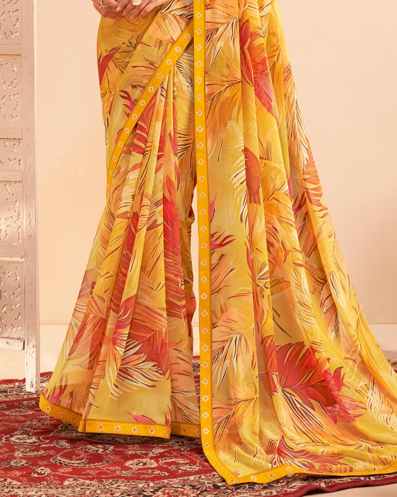 Vishal Prints Light Mustard Digital Print Georgette Saree With Fancy Embroidery Border