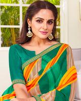 Vishal Prints Rama Green Printed Georgette Saree With Zari Border