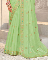 Vishal Prints Pastel Green Designer Organza Saree With Diamond Work And Embroidery Border