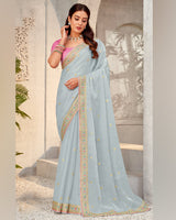 Vishal Prints Silver Sand Designer Organza Saree With Diamond Work And Embroidery Border