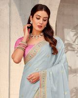 Vishal Prints Silver Sand Designer Organza Saree With Diamond Work And Embroidery Border