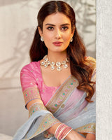 Vishal Prints Silver Sand Designer Organza Saree With Diamond Work And Embroidery Border