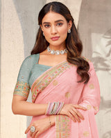 Vishal Prints Mandy Pink Designer Organza Saree With Diamond Work And Embroidery Border