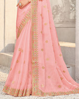 Vishal Prints Mandy Pink Designer Organza Saree With Diamond Work And Embroidery Border