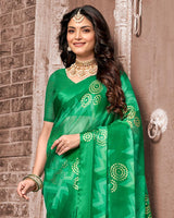 Vishal Prints Dark Green Printed Chiffon Saree With Foil Print And Zari Border