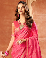 Vishal Prints Red Pink Designer Georgette Saree With Embroidery And Diamond Work