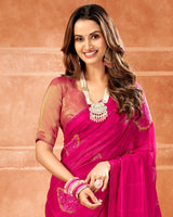 Vishal Prints Hot Pink Designer Georgette Saree With Embroidery And Diamond Work