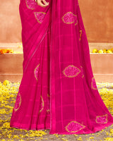 Vishal Prints Hot Pink Designer Georgette Saree With Embroidery And Diamond Work
